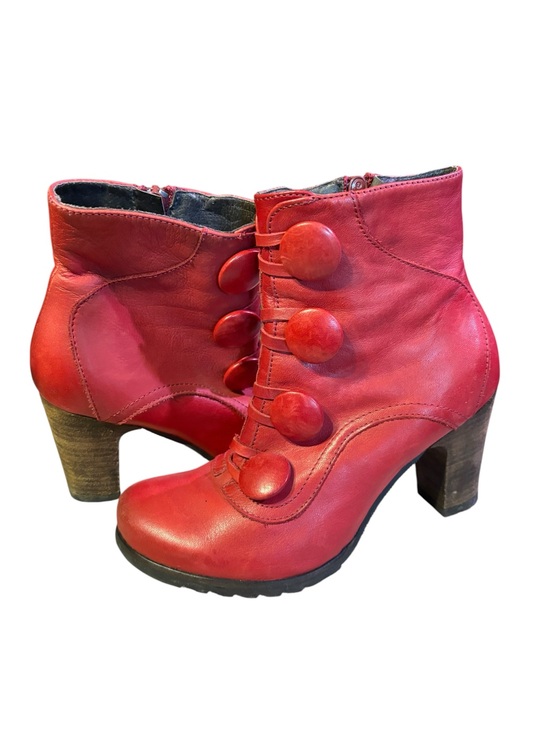 Miz Mooz Shoes - Miz Mooz Cherry Red Leather Button Ankle Boots Women’s Size 36 / 6